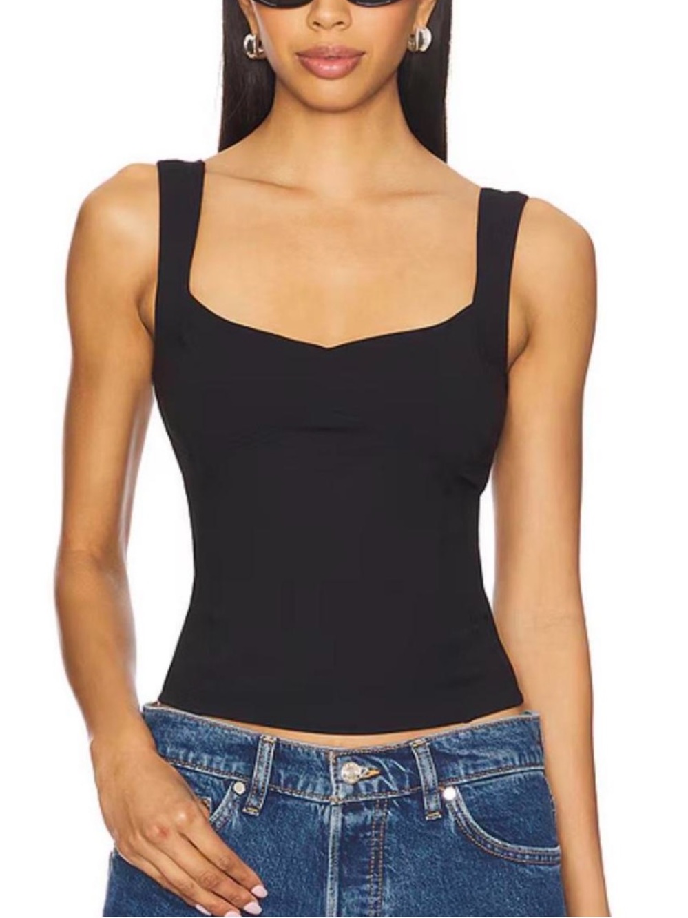 Free People Women's Black Square-Neck Tank Top